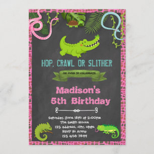 Cute girl reptile party invitation
