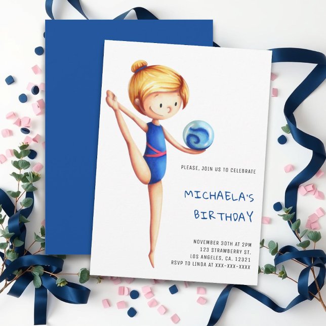 Cute Girl Rhythmic Gymnastics Birthday Party Invitation (Creator Uploaded)