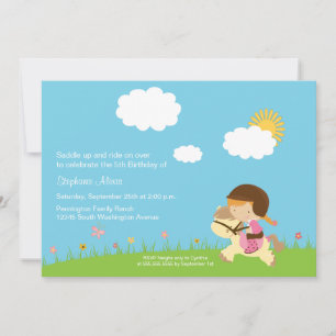 Cute girl riding a horse birthday party invitation