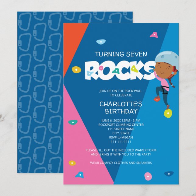Cute Girl Rock Escalade Anniversaire Invitation (Devant / Derrière)