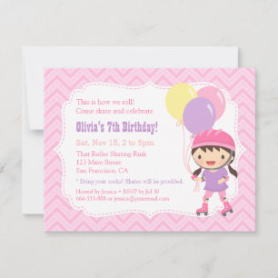 Cute Girl Roller Skating Birthday Party Invitation