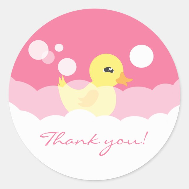 Cute Girl Rubber Ducky Baby Shower Classic Round Sticker (Front)