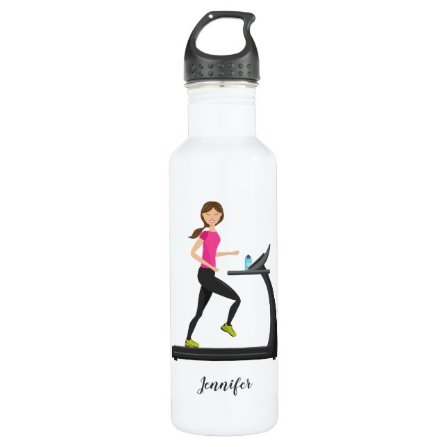 Cute Girl Running On A Treadmill & Name 710 Ml Water Bottle (Front)