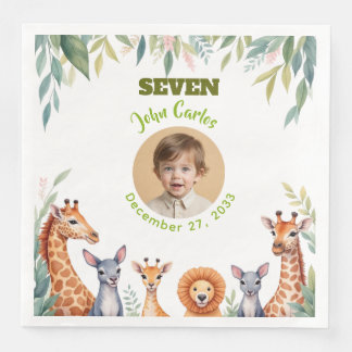 Cute Girl Safari Photo Plate Kids Birthday Party Napkin
