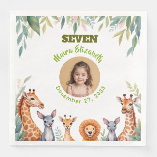 Cute Girl Safari Photo Plate Kids Birthday Party Napkin