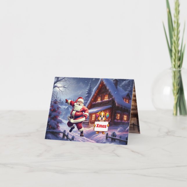 Cute Girl Santa Claus with Beard Thank You Card (Front)