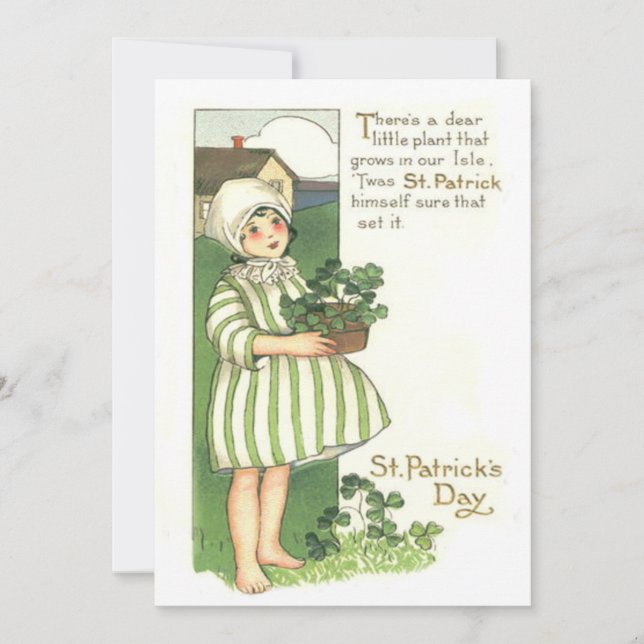 Cute Girl Shamrock Pot Invitation (Front)