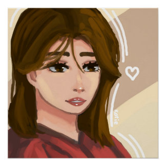 Cute Girl Simple Background Handdrawn Digital Art Poster