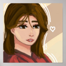 Cute Girl Simple Background Handdrawn Digital Art