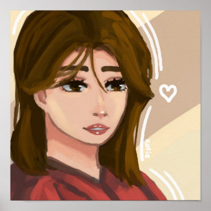 Cute Girl Simple Background Handdrawn Digital Art Poster