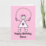 Cute Girl Skipping Rope Jumping Pink Birthday Card<br><div class="desc">Cute cartoon of a stick girl skipping or jumping rope.  Card has a pink background but it's easy to edit this to a different colour or a nice minimal white.  Easily personalise this card by editing the template text on the front and inside.  Thanks for viewing my designs!</div>