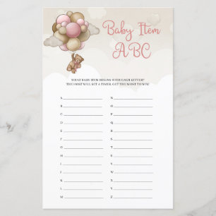 Cute Girl teddy bear pink balloons Baby Item ABC