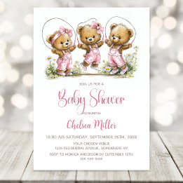 Cute Girl Teddy Bears Playing Jump Rope Invitation