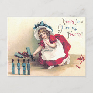 Cute Girl Toy Soldier Fireworks Firecracker Postcard