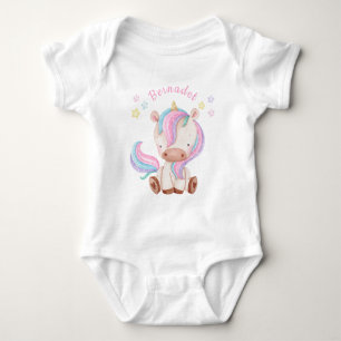 Cute Girl Unicorn and Stars Baby Bodysuit