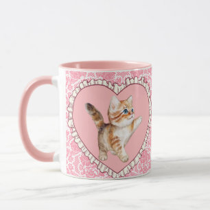 Cute Girl Vintage rose Floral Mug Kitten Coeur