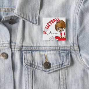 Cute Girl Volleyball Player in Red 2 Inch Square Button