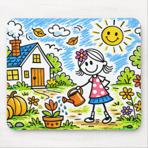 Cute Girl Watering Flowers Mousepad