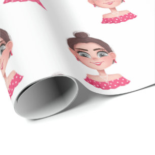 Cute Girl With Big Eyes Wrapping Paper