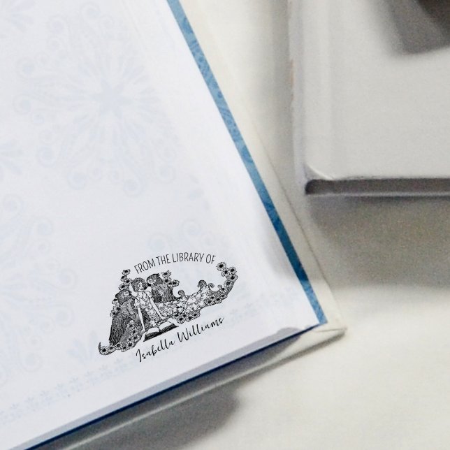 Cute Girl with Birds, From the Library Of, Book Rubber Stamp (Creator Uploaded)