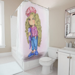 Cute Girl with Bunny Toy Shower Curtain