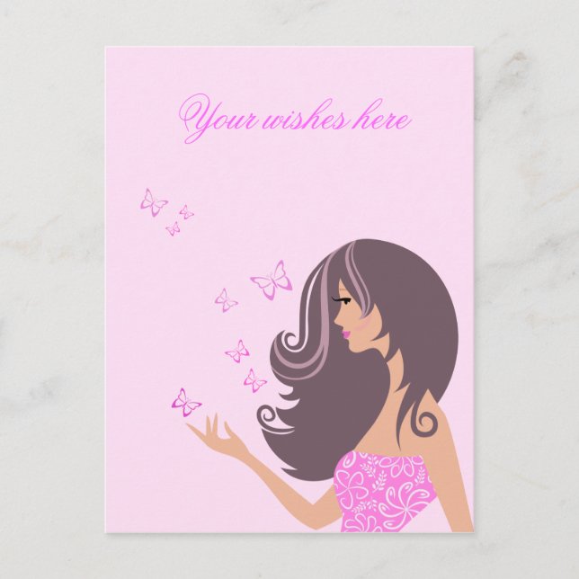 Cute girl with butterflies Postcard (Front)
