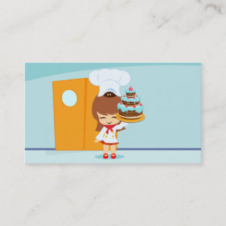 Cute Girl with Chocolate Cake Business Card