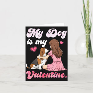 Cute Girl with Dog is Valentine Basset Hound Mom Card