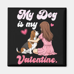 Cute girl with dog is valentine basset hound mom magnet