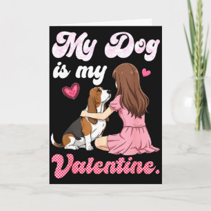 Cute girl with dog is valentine basset hound momCu Card