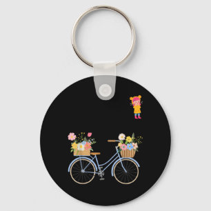 Cute Girl with Flower Bicycle Funny Unisex Design Keychain