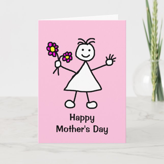 Cute Girl with Flowers Mothers Day Card (Front)