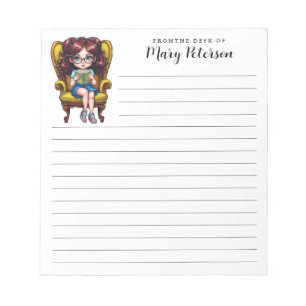 Cute Girl With Glasses And Book Personalised Notepad