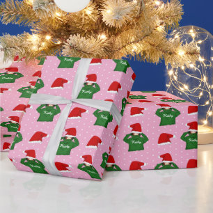 Cute Girl with Green Hoodie Santa Hat Christmas Wrapping Paper