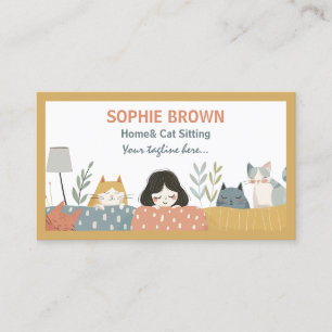 Cute Girl with Kittens Cat Pet and Home Sitting Bu Business Card