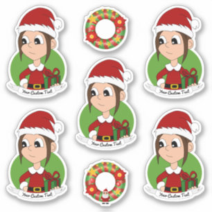Cute girl with long brown hair Christmas cartoon S