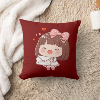 Cute Girl With Love Letter Throw Pillow