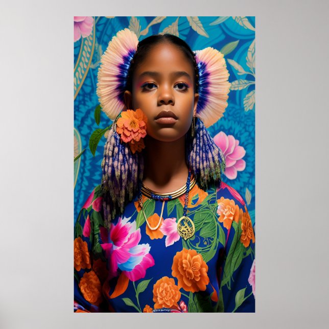 Cute girl with orange flowers poster (Front)