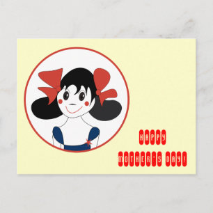 Cute Girl with Red Bows Kids Illustration Postcard
