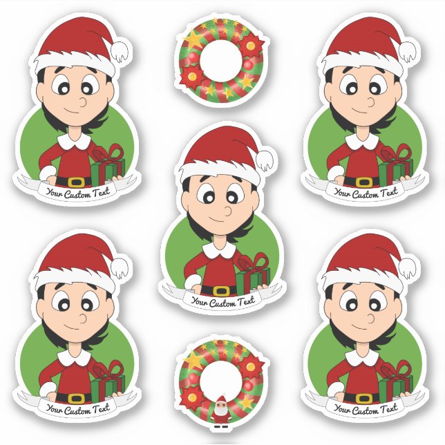 Cute girl with short black hair Christmas cartoon  (Front)