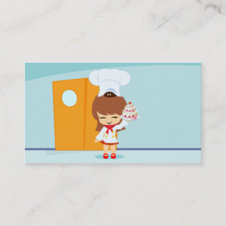 Cute Girl with Strawberry Cake Business Card