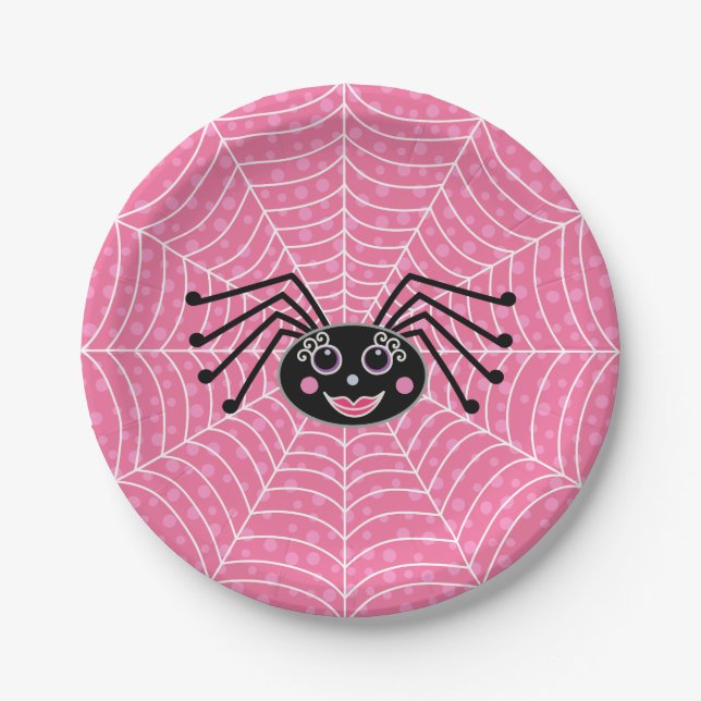 Cute Girlie Spider on Web Paper Plate (Front)
