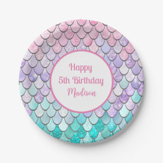 Cute Girls 5th Birthday Mermaid Theme Party Paper Plate