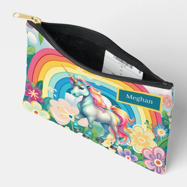 Cute girls add name fantasy unicorn accessory pouch (Open)