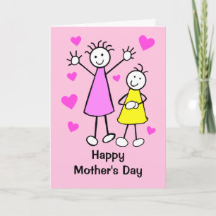 Cute Girls and Hearts Mother's Day Card