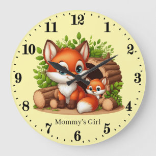 Cute girls baby fox add name  large clock