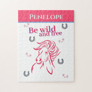 Cute Girls Be Wild and Free Decorative Horse Jigsaw Puzzle