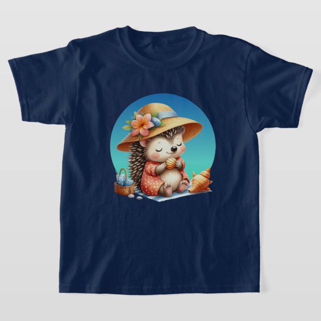 Cute girls beach hedgehog customizable T-Shirt (Laydown)