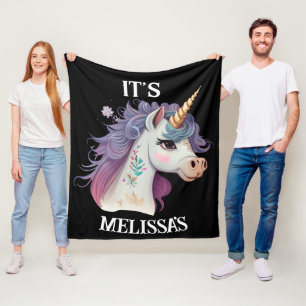 Cute Girls' Black Elegant Purple Magical Unicorn  Fleece Blanket