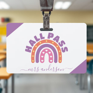 Cute Girls Boho Rainbow Teacher Student Hall Pass Badge
